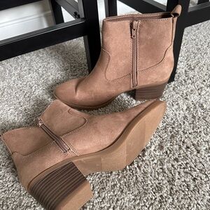 Women's Tan Suede Ankle Booties with Side Zip